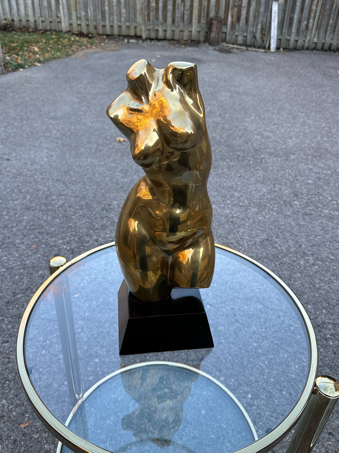 Vintage Brass Side Table Gold Glass