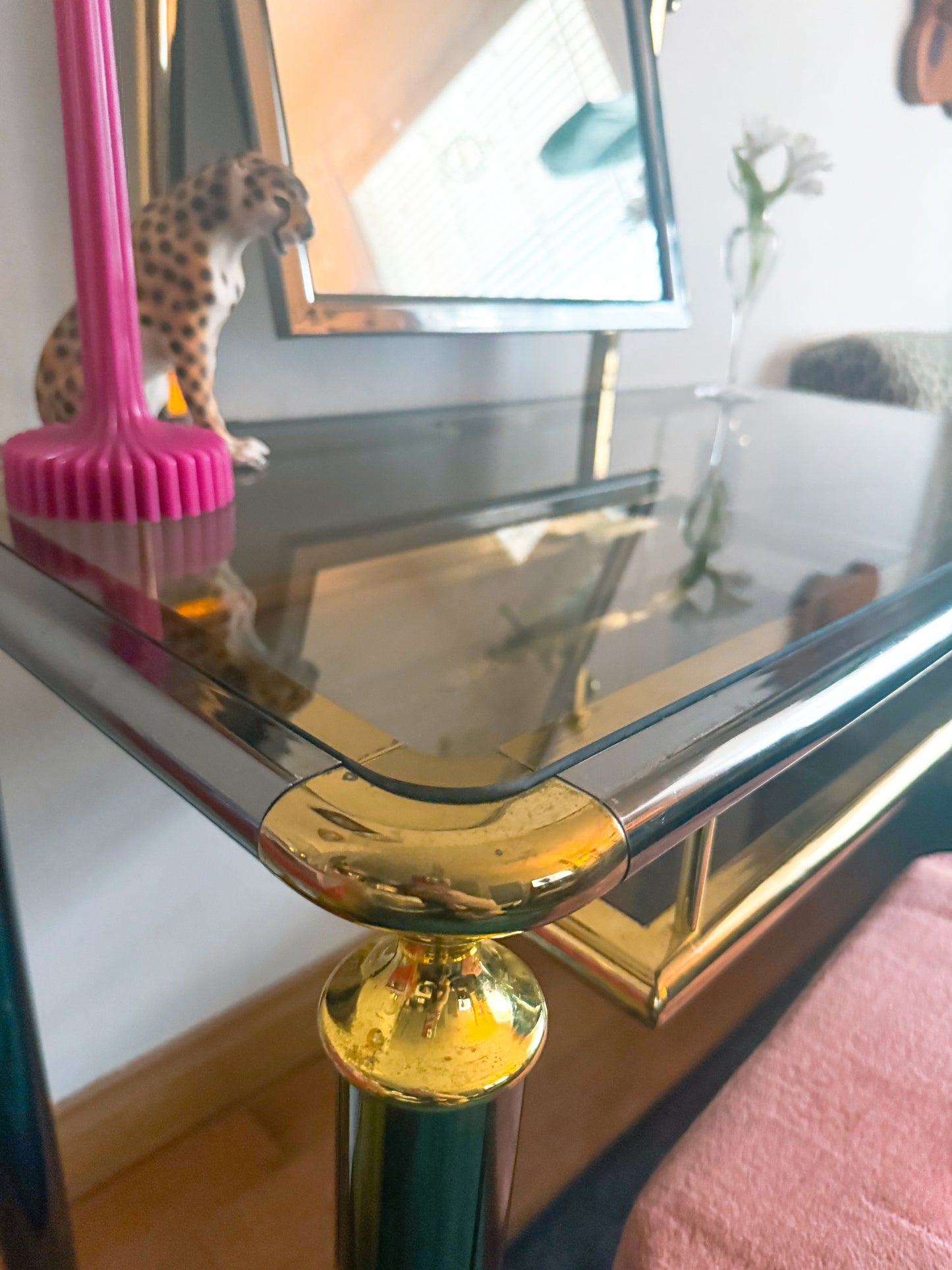 Vintage Chrome and Brass Vanity with Stool Set – 1980s