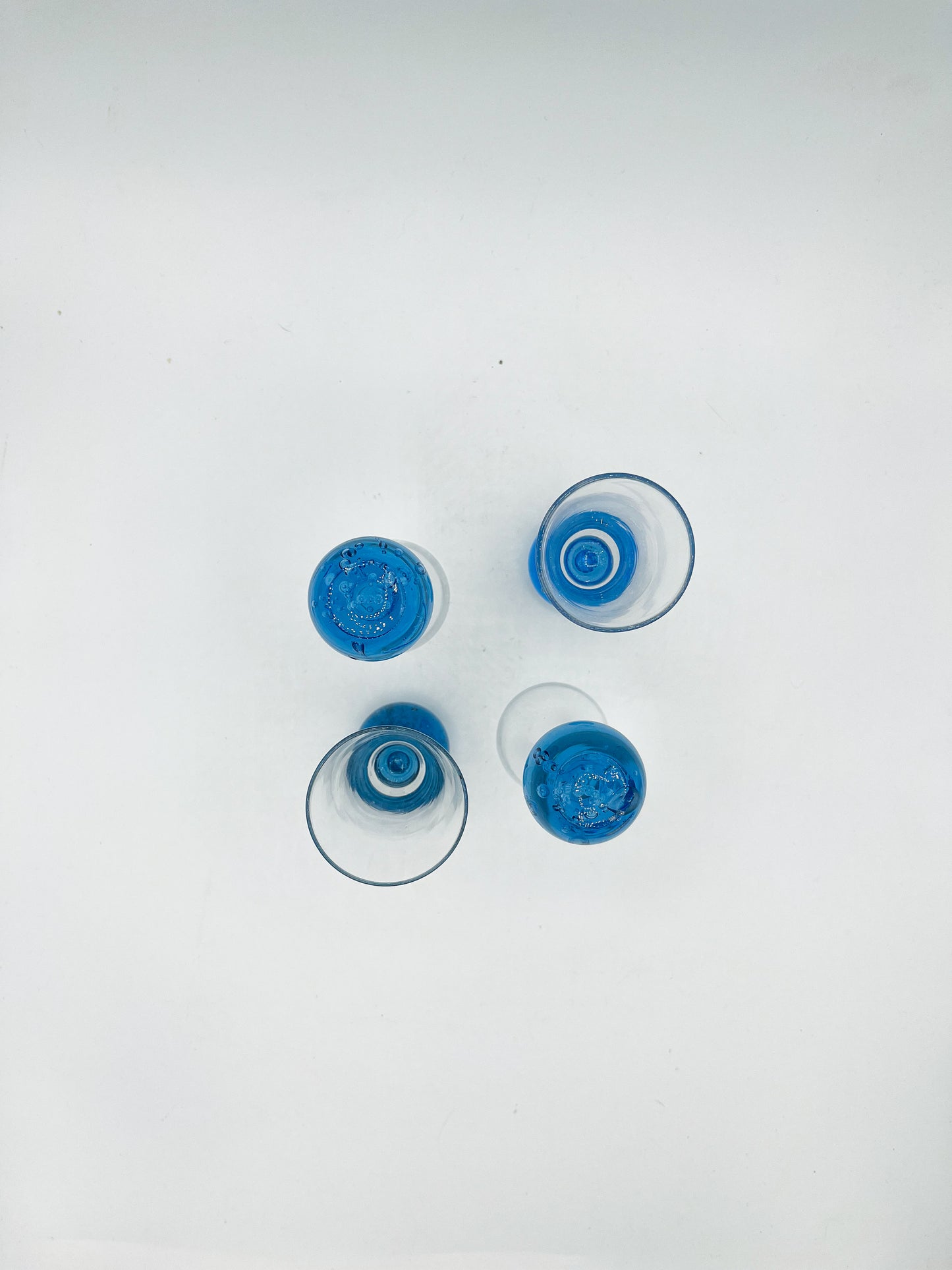 Mid-Century Blue Bubble Base Shot Glasses