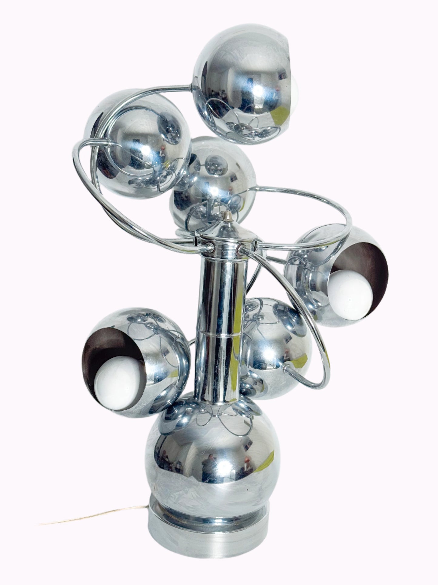 Vintage MCM Space Age Chrome Lamp with 6 Eyeball Orbs, 3 Light Settings