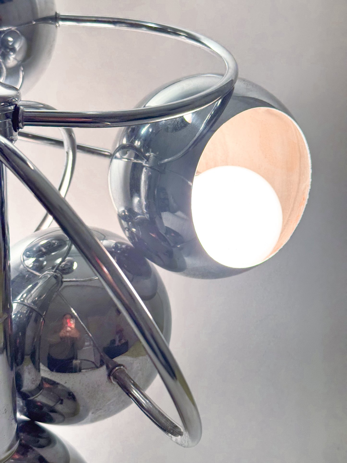 Vintage MCM Space Age Chrome Lamp with 6 Eyeball Orbs, 3 Light Settings