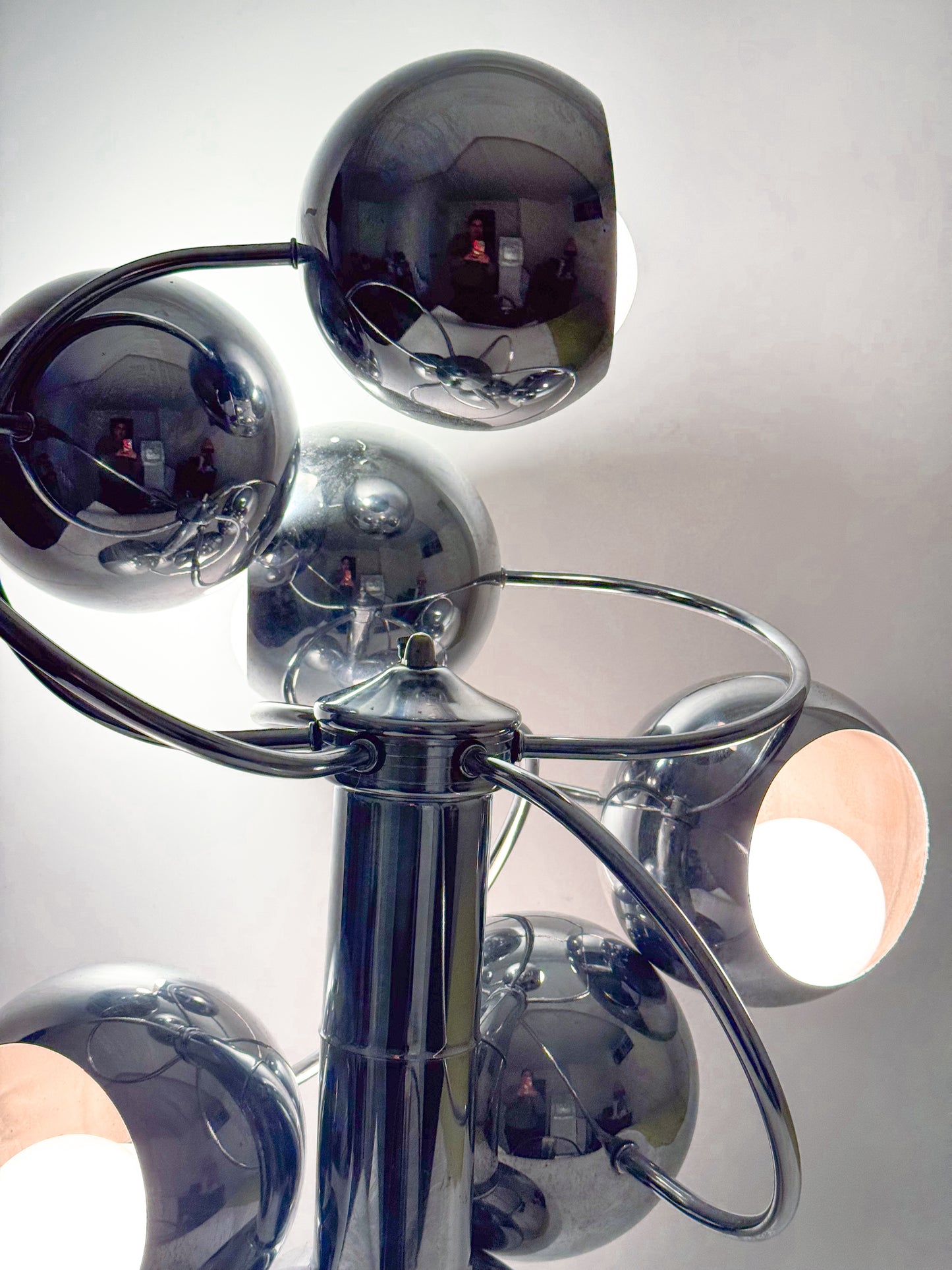 Vintage MCM Space Age Chrome Lamp with 6 Eyeball Orbs, 3 Light Settings