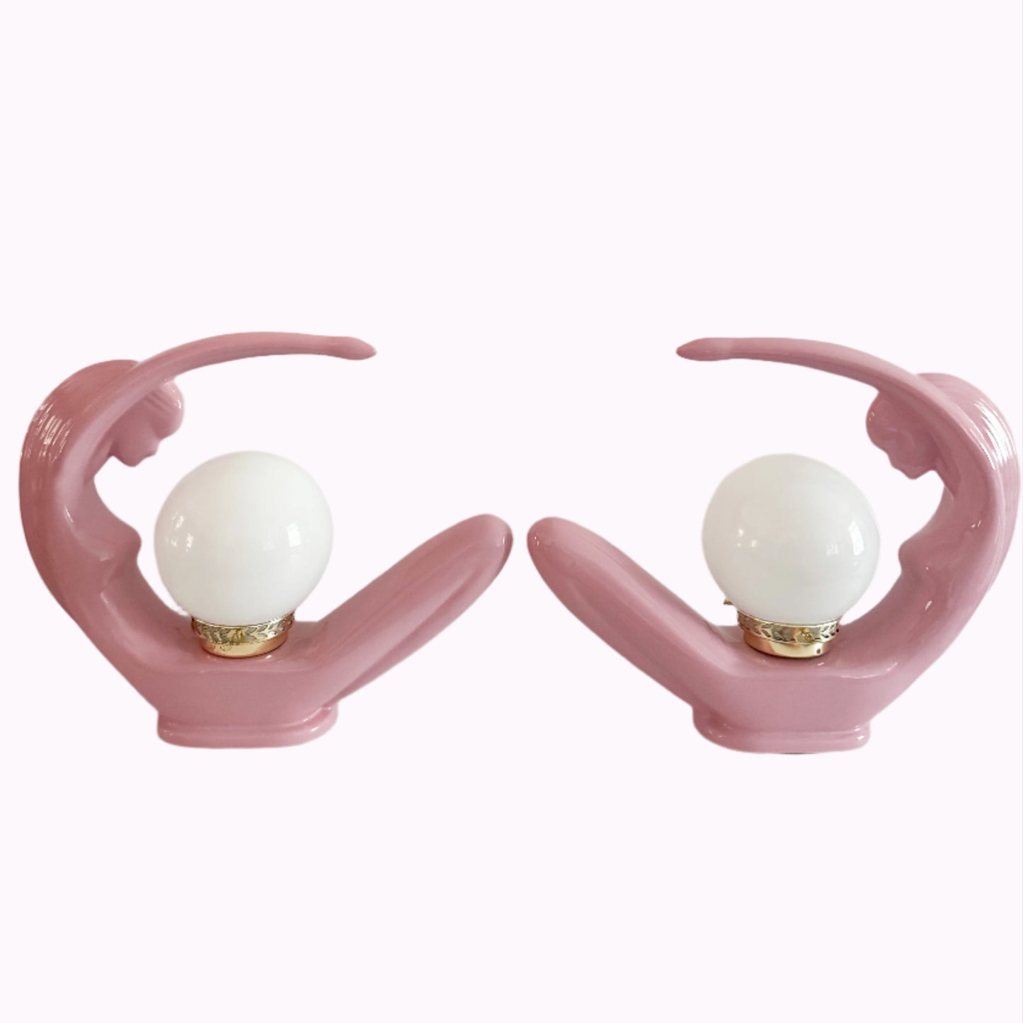 Art Deco Lady Lamps – Pink Ceramic Pair – 1980s Sculptural Lighting