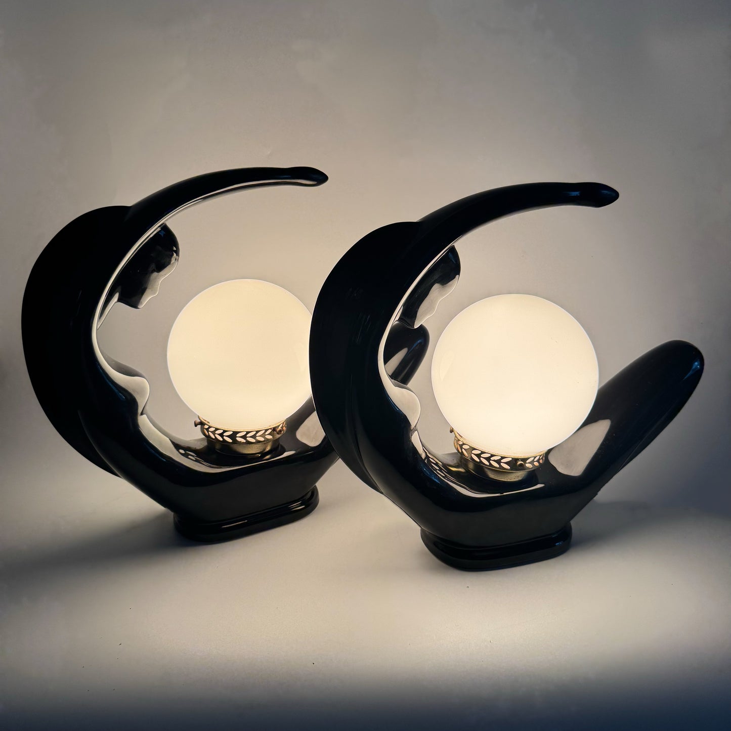 Art Deco Moon Lady Lamps 80s – Black x2