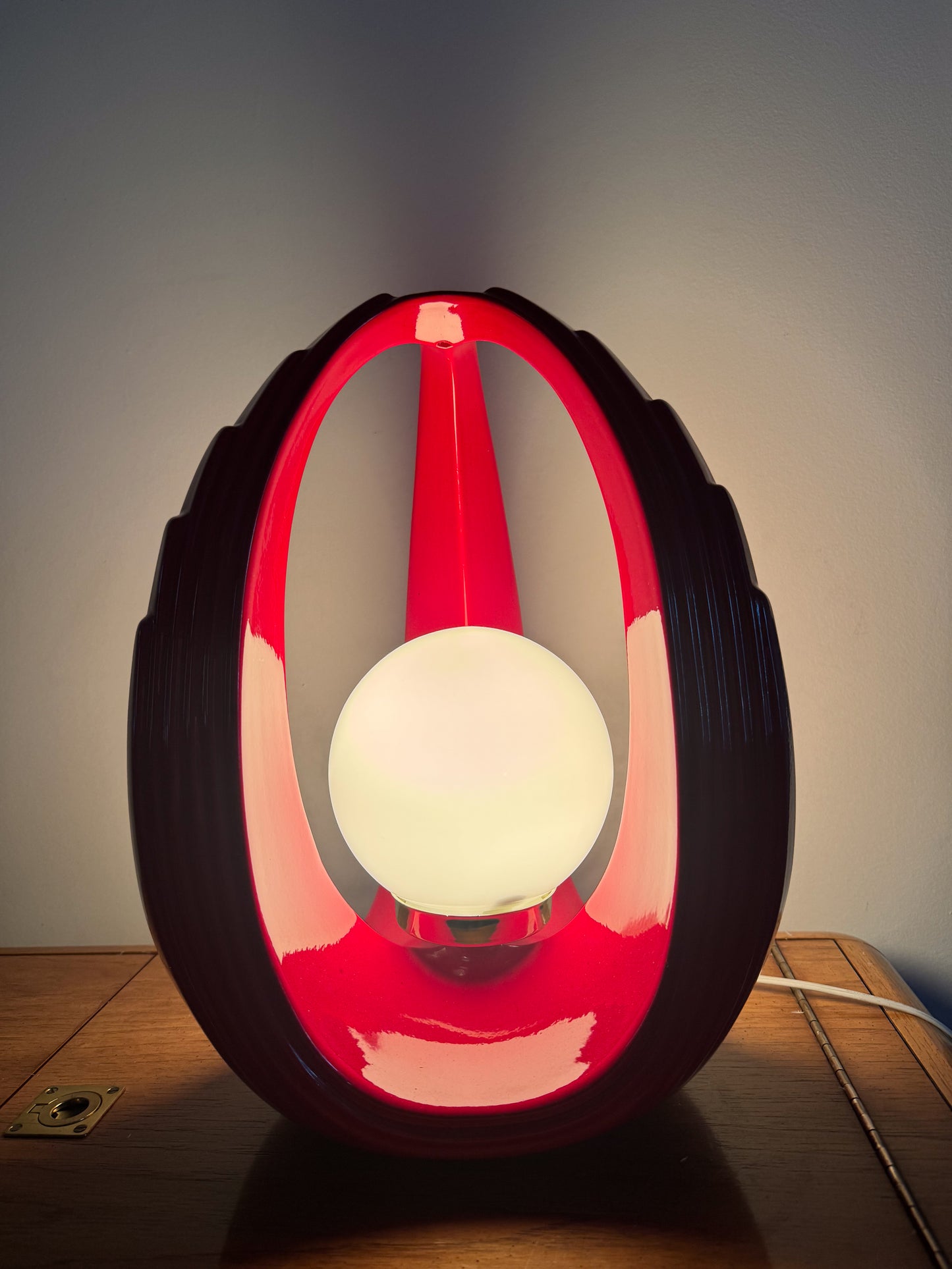 Pair of Red Space Age Sculptural Ceramic Table Lamps, Canada 1980s Post Modern