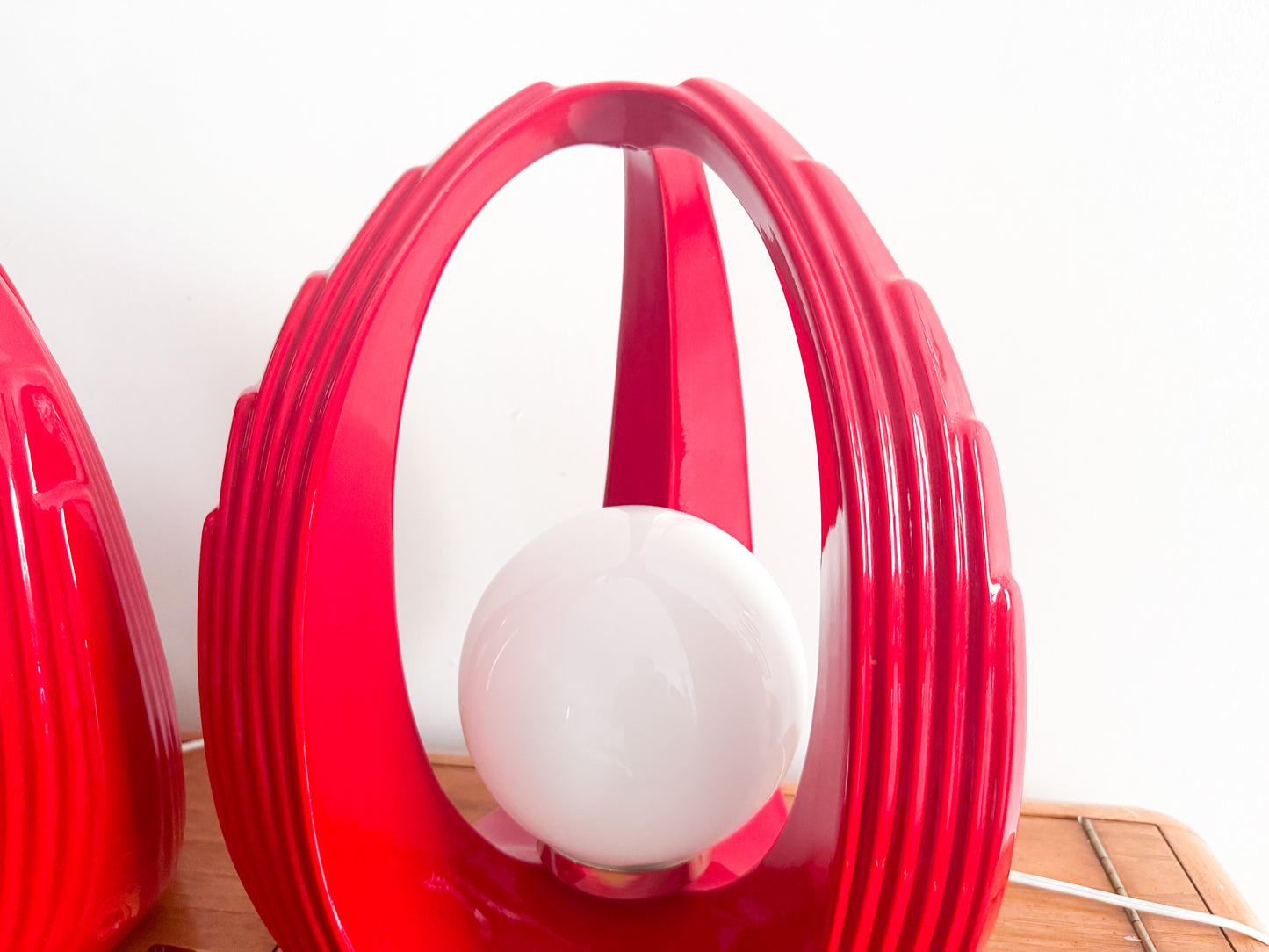 Pair of Red Space Age Sculptural Ceramic Table Lamps, Canada 1980s Post Modern