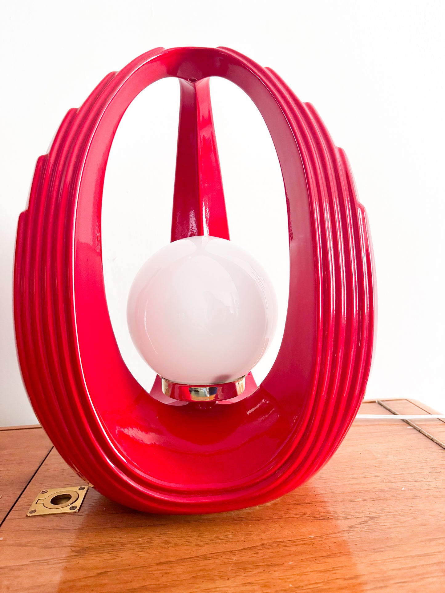 Pair of Red Space Age Sculptural Ceramic Table Lamps, Canada 1980s Post Modern