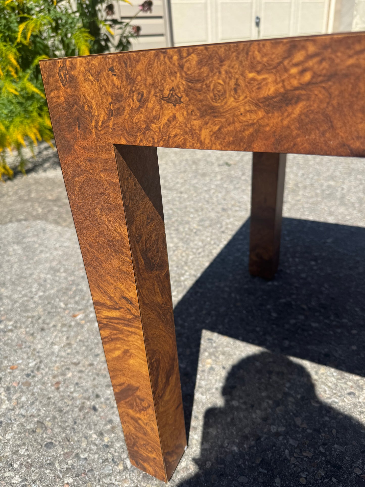 Vintage 1980s Laminated Burlwood Side Table Mid Century