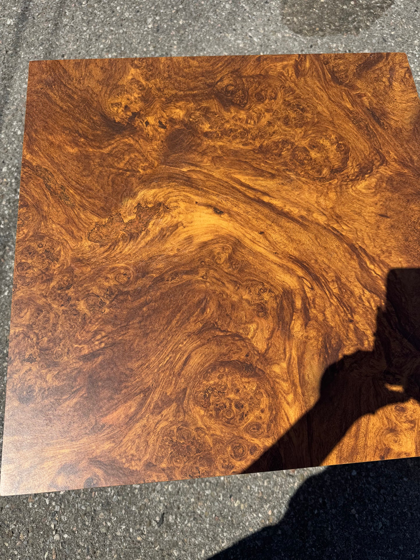 Vintage 1980s Laminated Burlwood Side Table Mid Century
