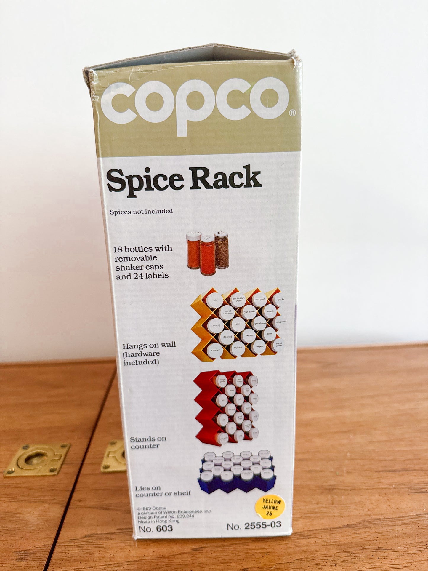 1980s Copco Postmodern Memphis Yellow Hanging Spice Rack New Old Stock Original
