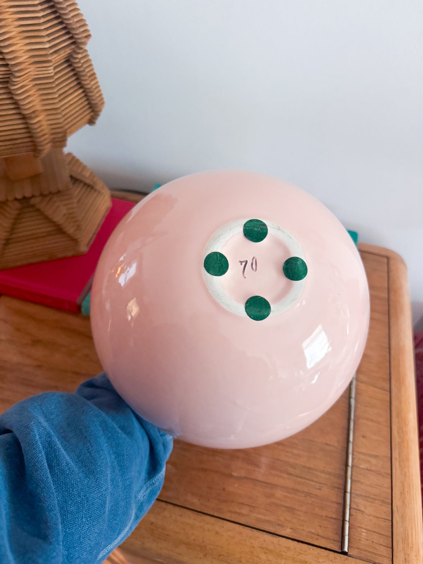 Large Vintage 1980s Bubblegum Pink Postmodern Celadon Sphere Vase by Haege