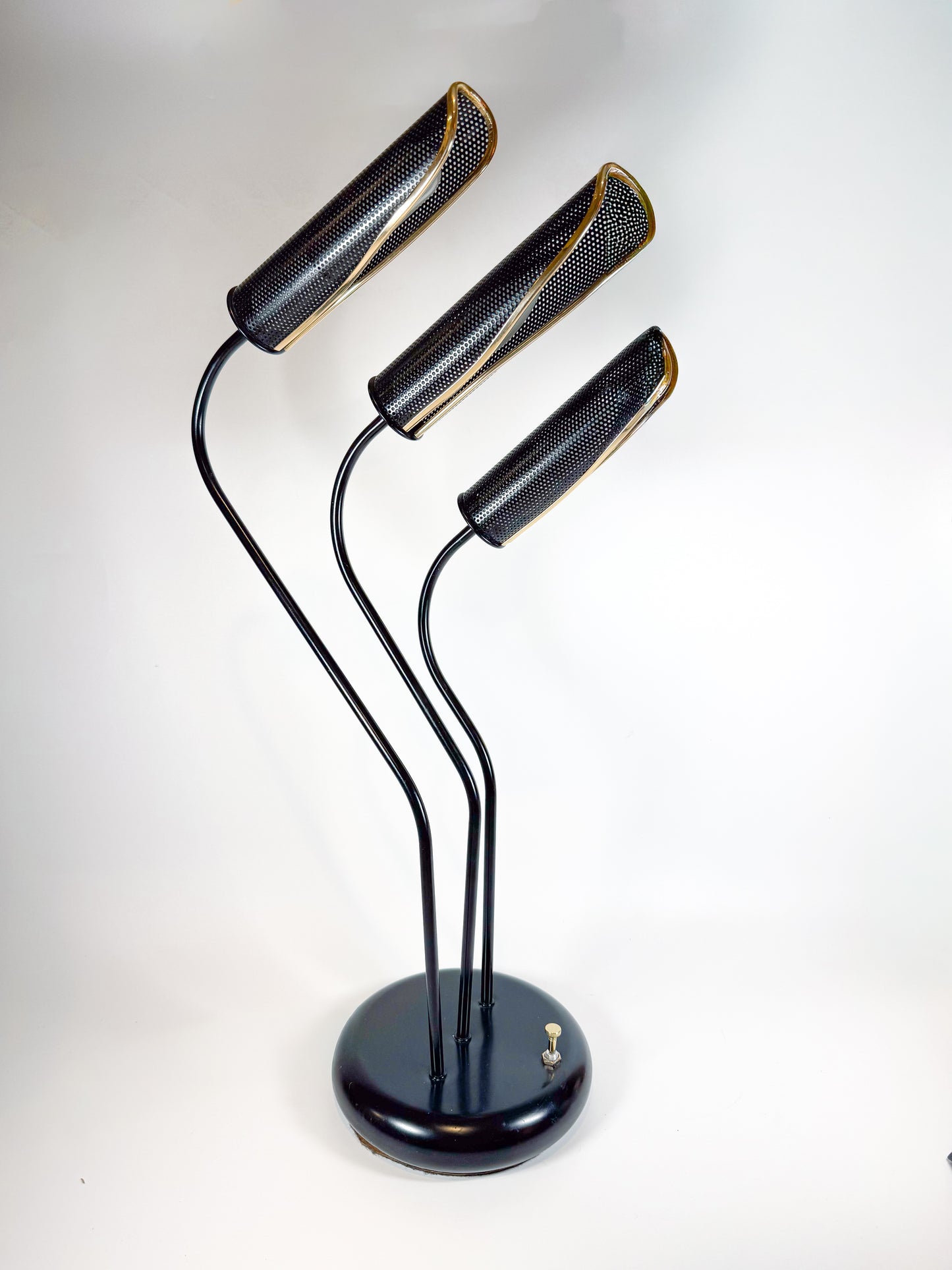 1980s Postmodern Black and Gold Sculptural Table Lamp with 3-Light Settings