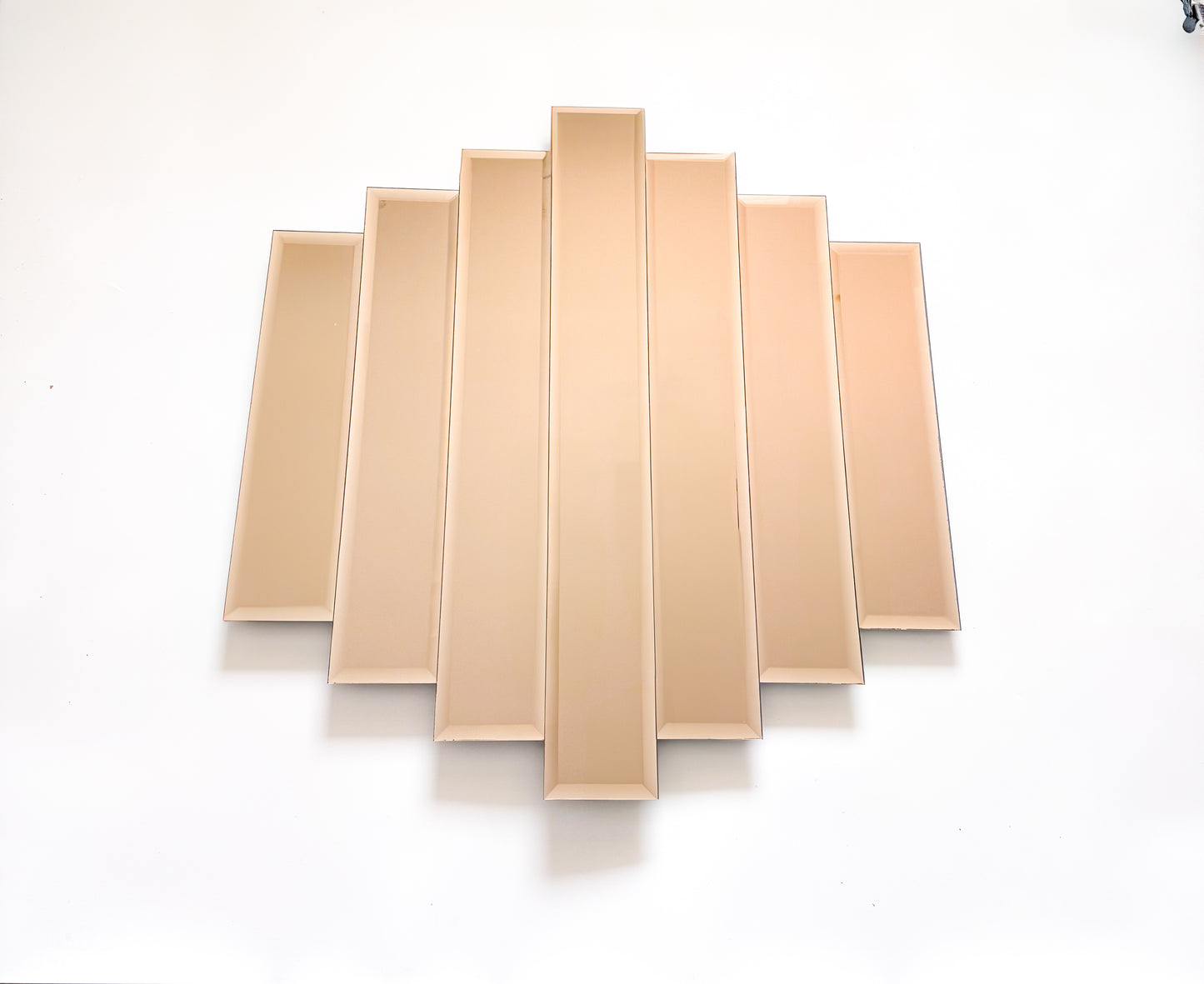 Art Deco Tinted Pink Brown Panel Wall Mirror 1980
