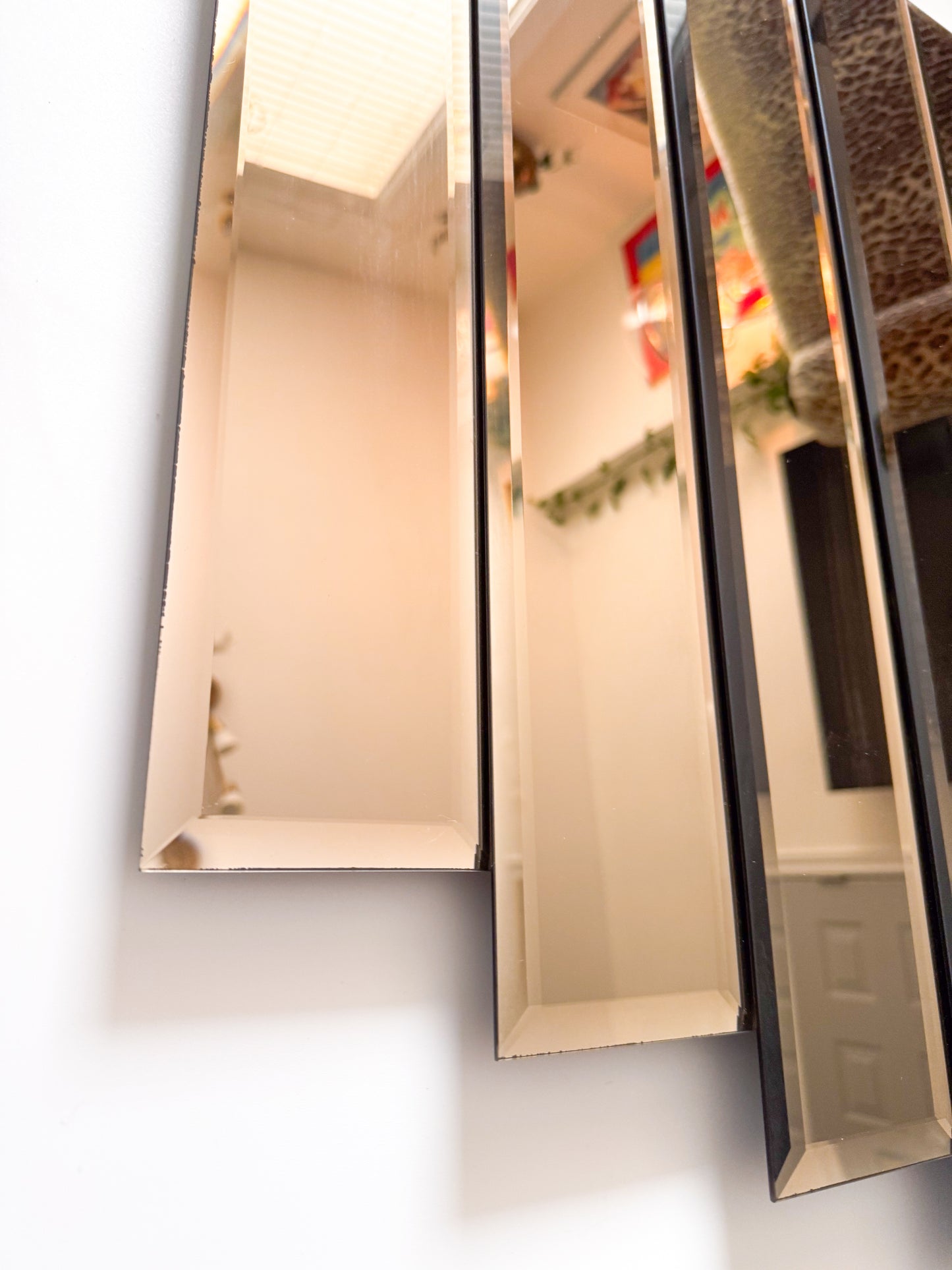 Art Deco Tinted Pink Brown Panel Wall Mirror 1980