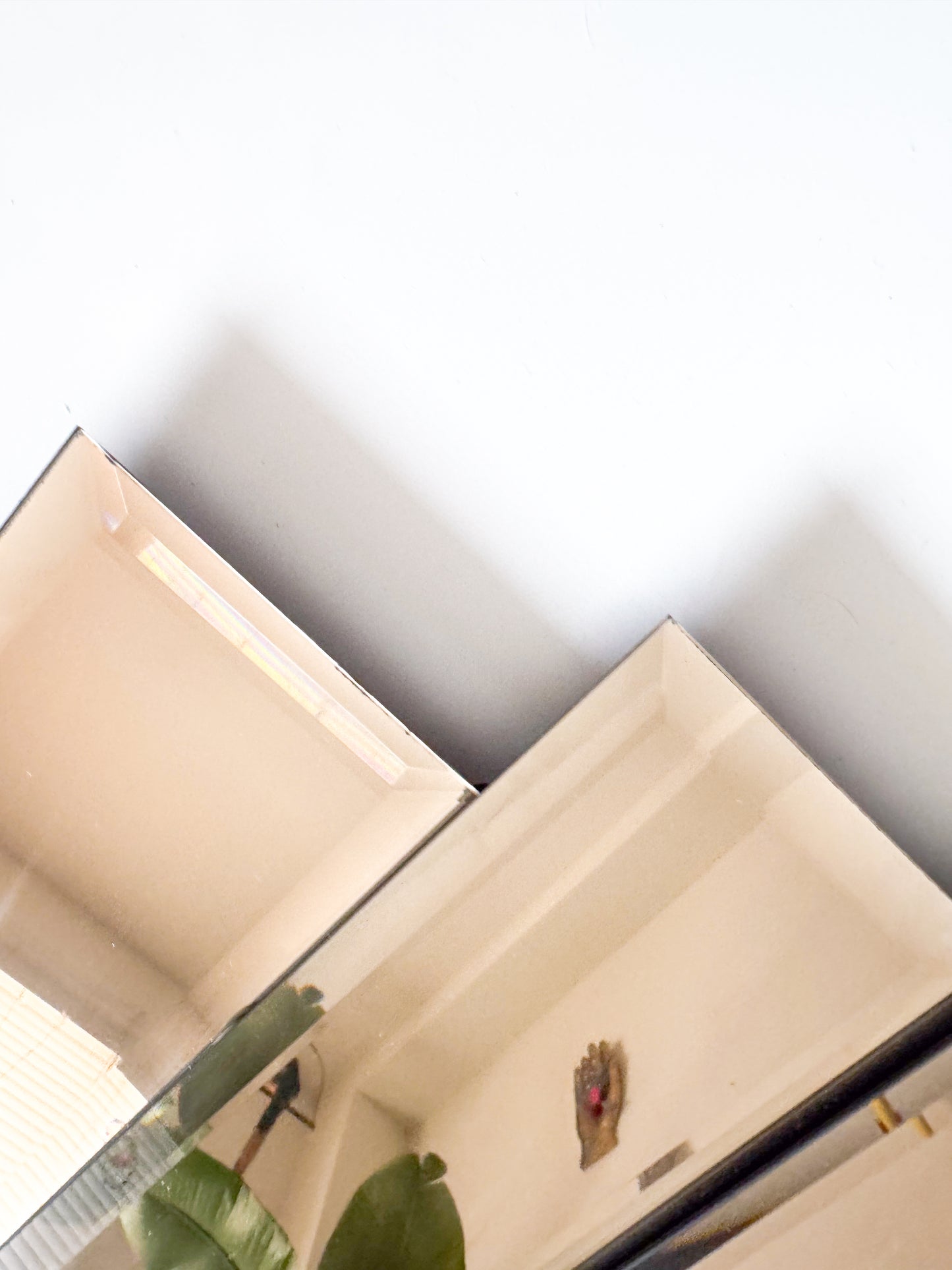 Art Deco Tinted Pink Brown Panel Wall Mirror 1980