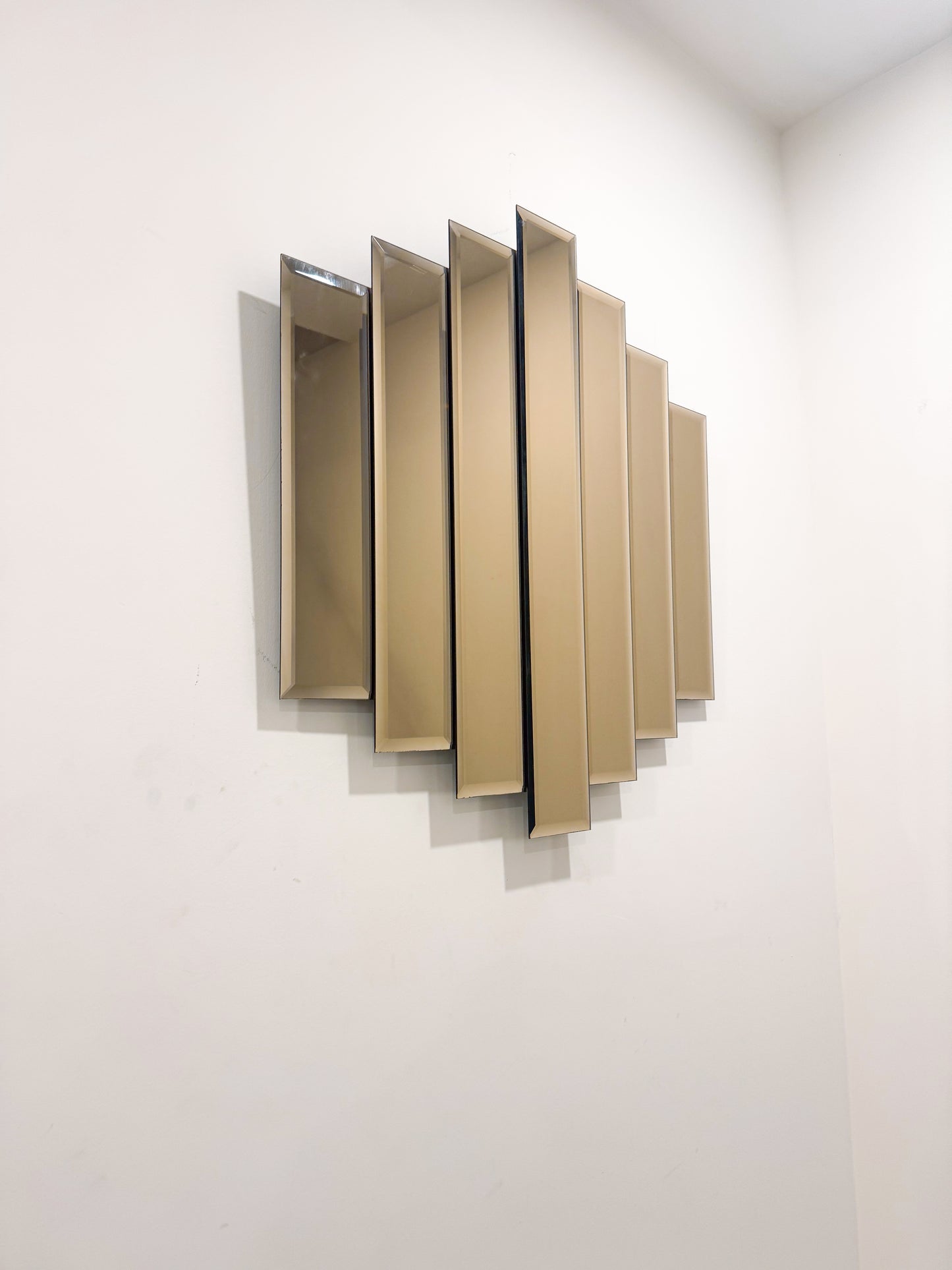 Art Deco Tinted Pink Brown Panel Wall Mirror 1980