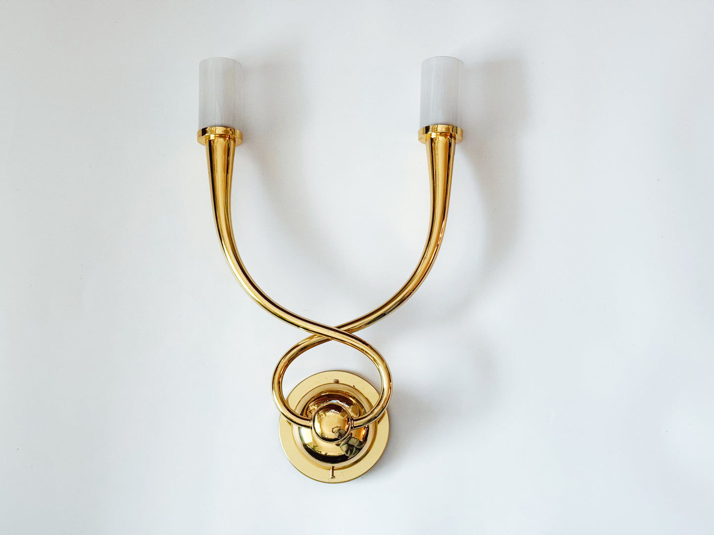 Hollywood Regency 4 Egoluce Wall Light Sconces, Brass, Glass, Italy, 1980s