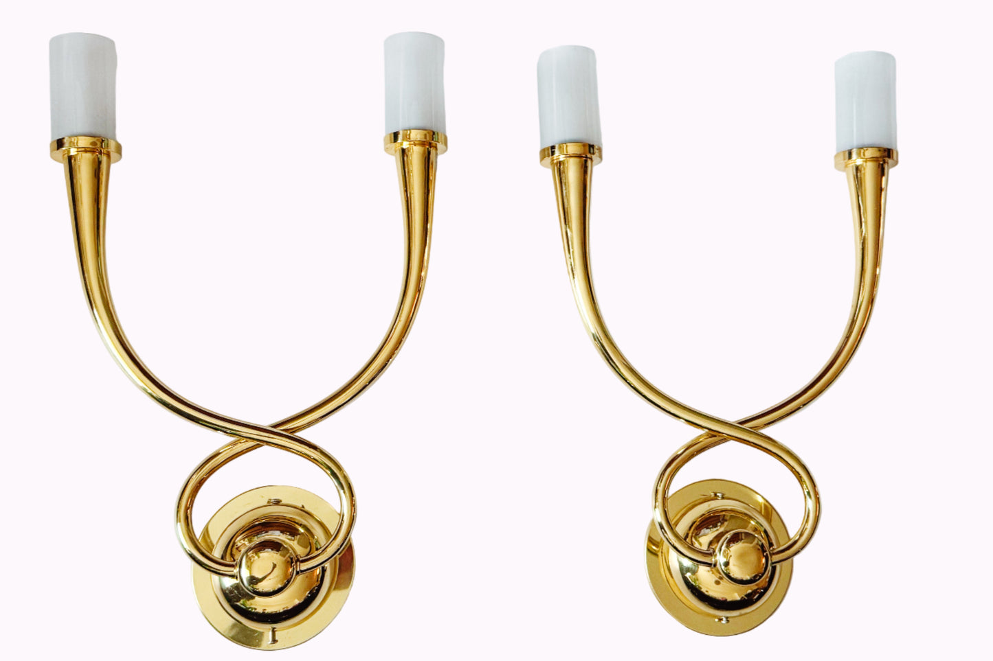 Hollywood Regency 4 Egoluce Wall Light Sconces, Brass, Glass, Italy, 1980s