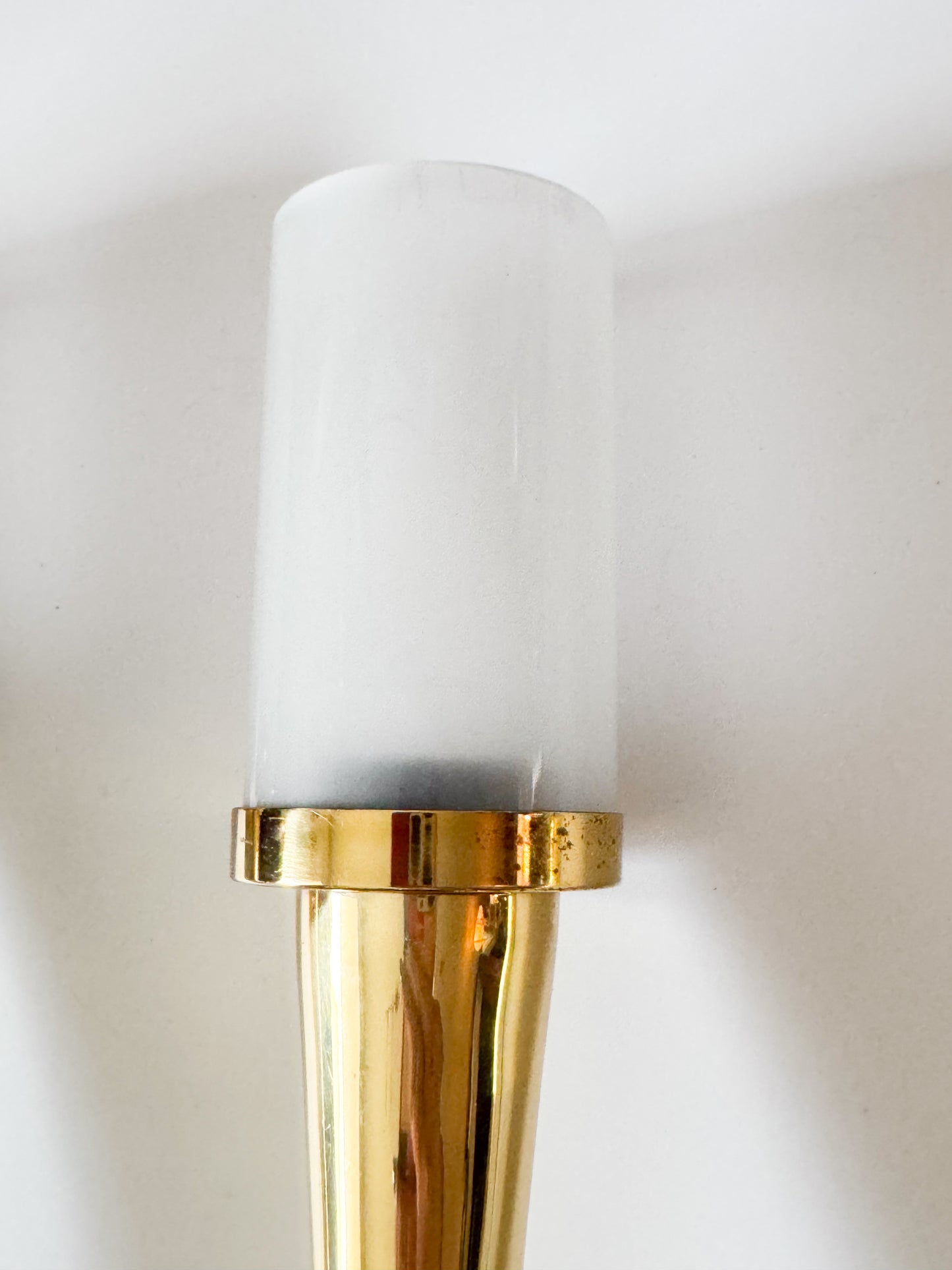 Hollywood Regency 4 Egoluce Wall Light Sconces, Brass, Glass, Italy, 1980s