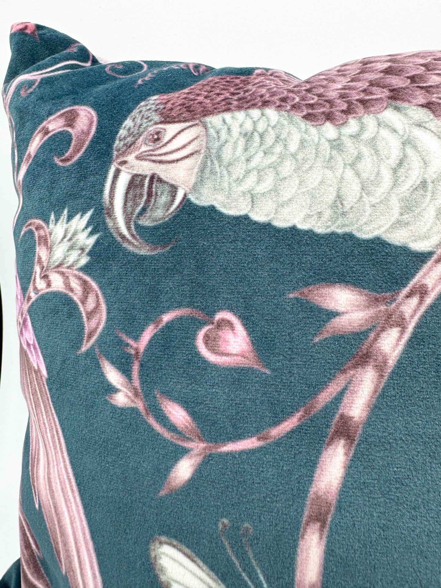 Pink Parrot & Purple Velvet Pillow