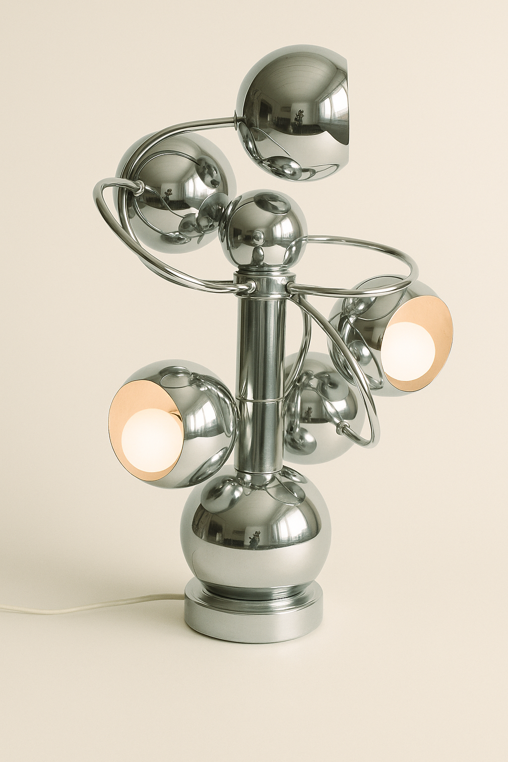 Vintage MCM Space Age Chrome Lamp with 6 Eyeball Orbs, 3 Light Settings