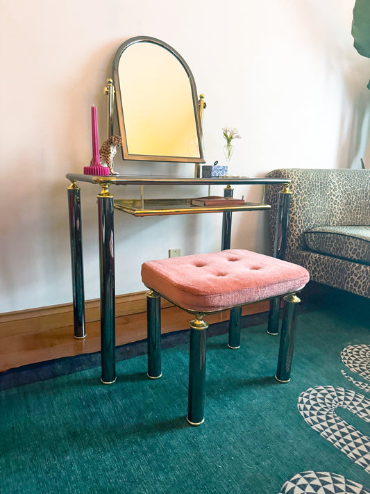 Vintage Chrome and Brass Vanity with Stool Set  – 1980s