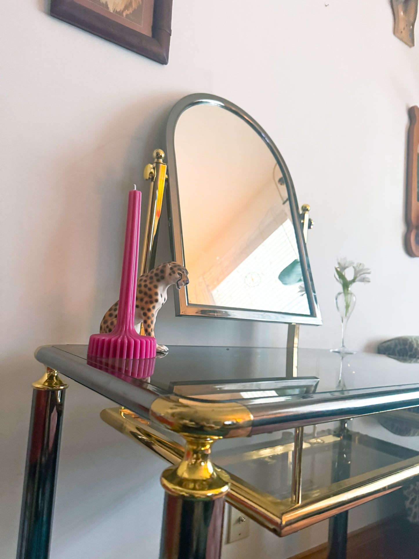 Vintage Chrome and Brass Vanity with Stool Set  – 1980s