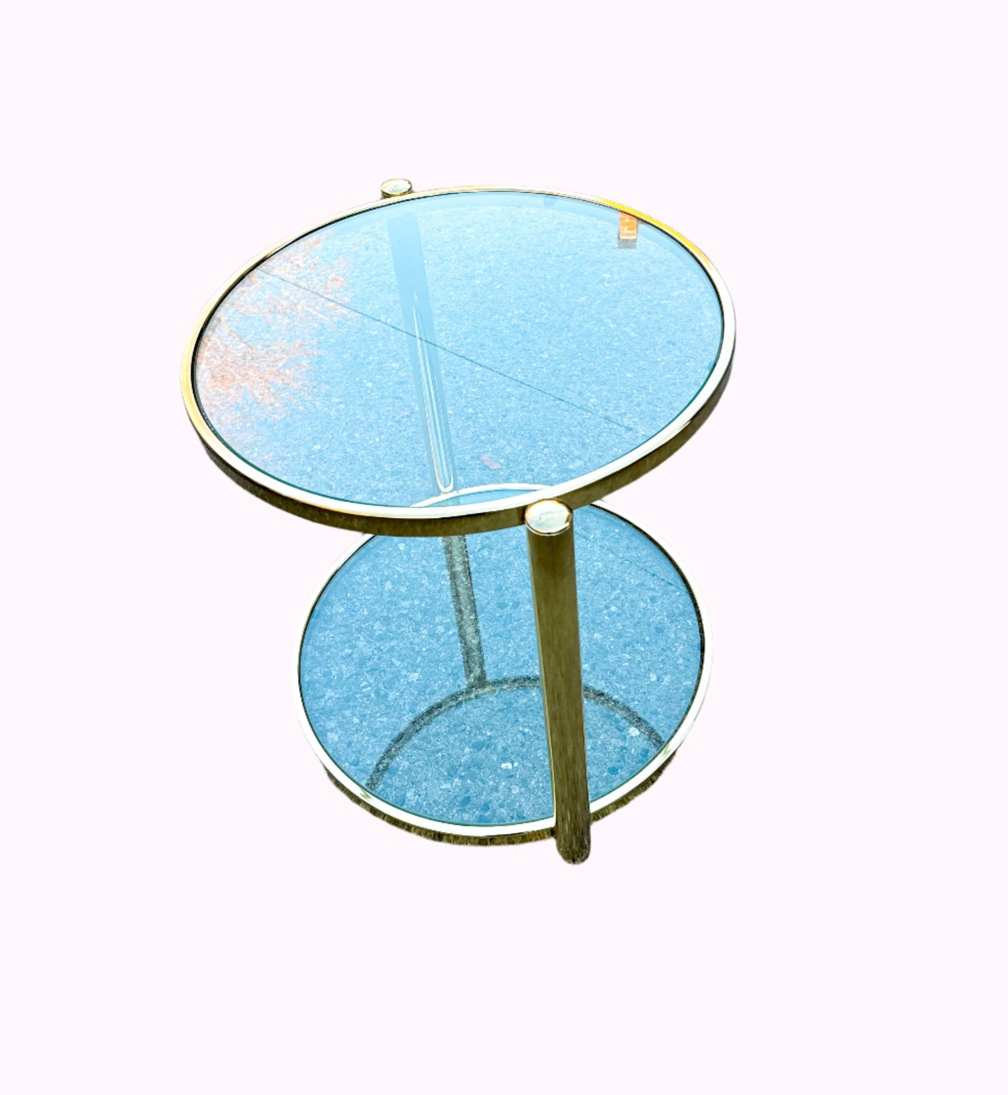 Vintage Brass Side Table Gold Glass