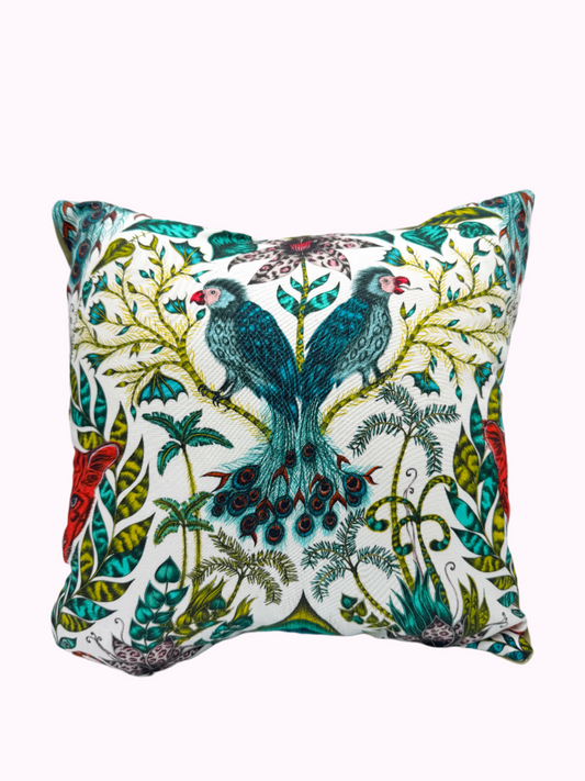 Green Birds Foliage & Light Green Velvet Pillow