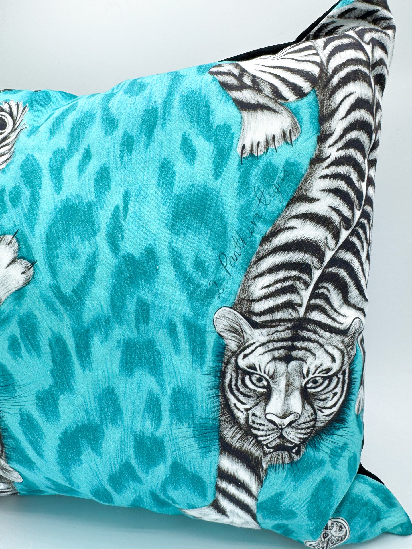 Tiger Duo & Grey Velvet Pillow