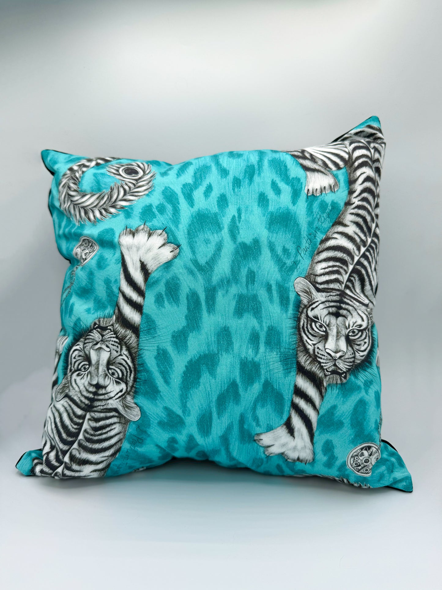 Tiger Duo & Grey Velvet Pillow