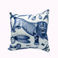 Blue Ink Lion & Blue Velvet Pillow