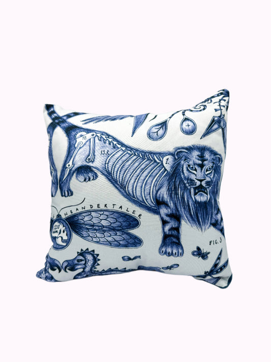 Blue Ink Lion & Blue Velvet Pillow