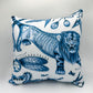 Blue Ink Lion & Blue Velvet Pillow