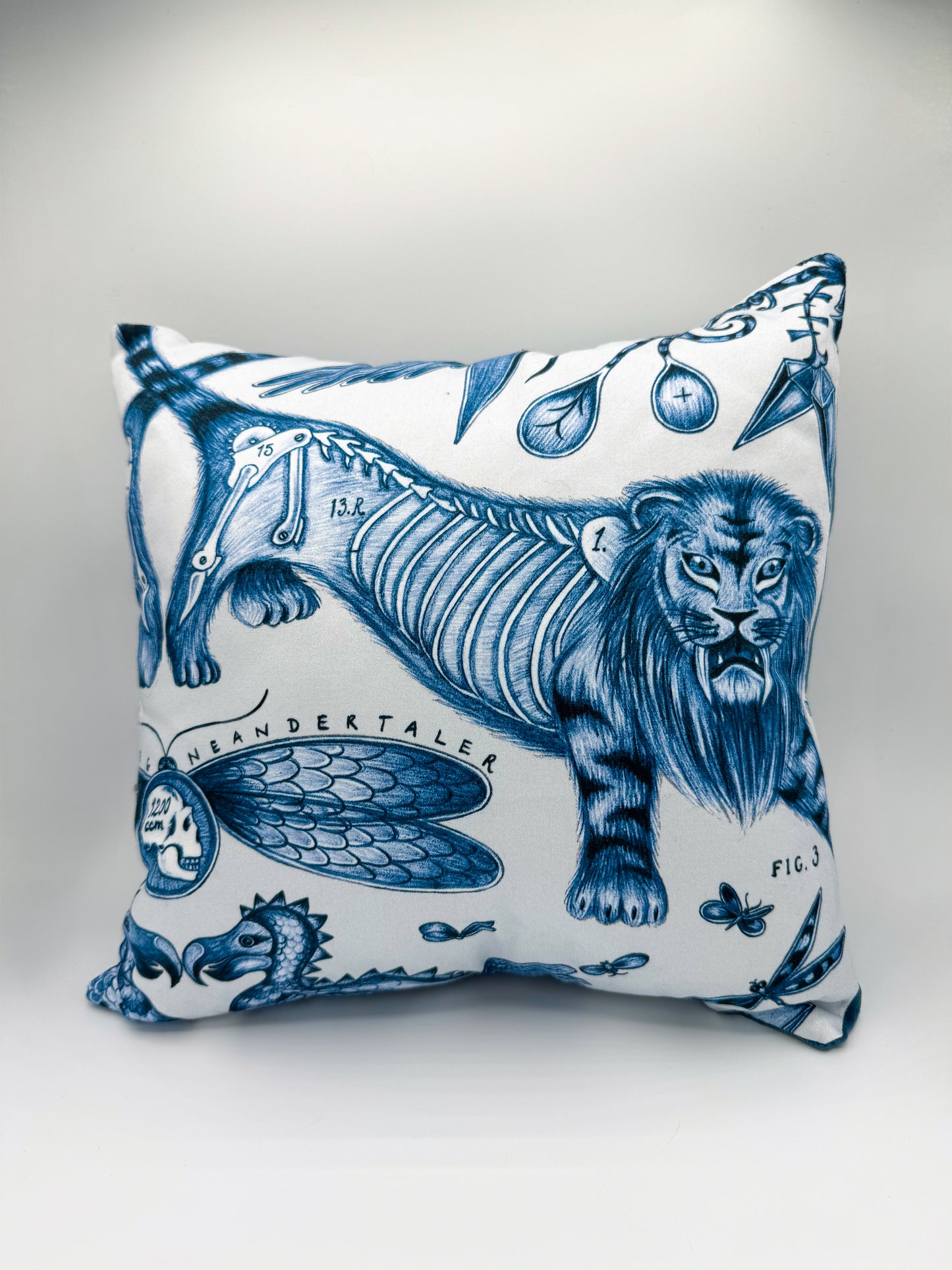 Blue Ink Lion & Blue Velvet Pillow