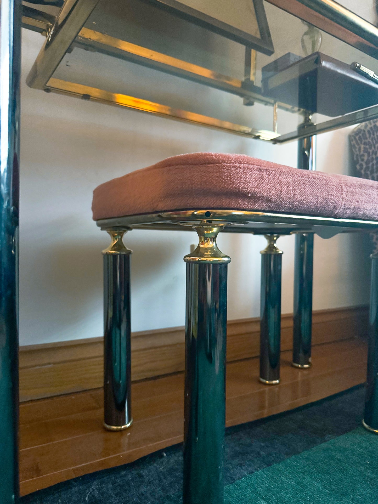 Vintage Chrome and Brass Vanity with Stool Set  – 1980s