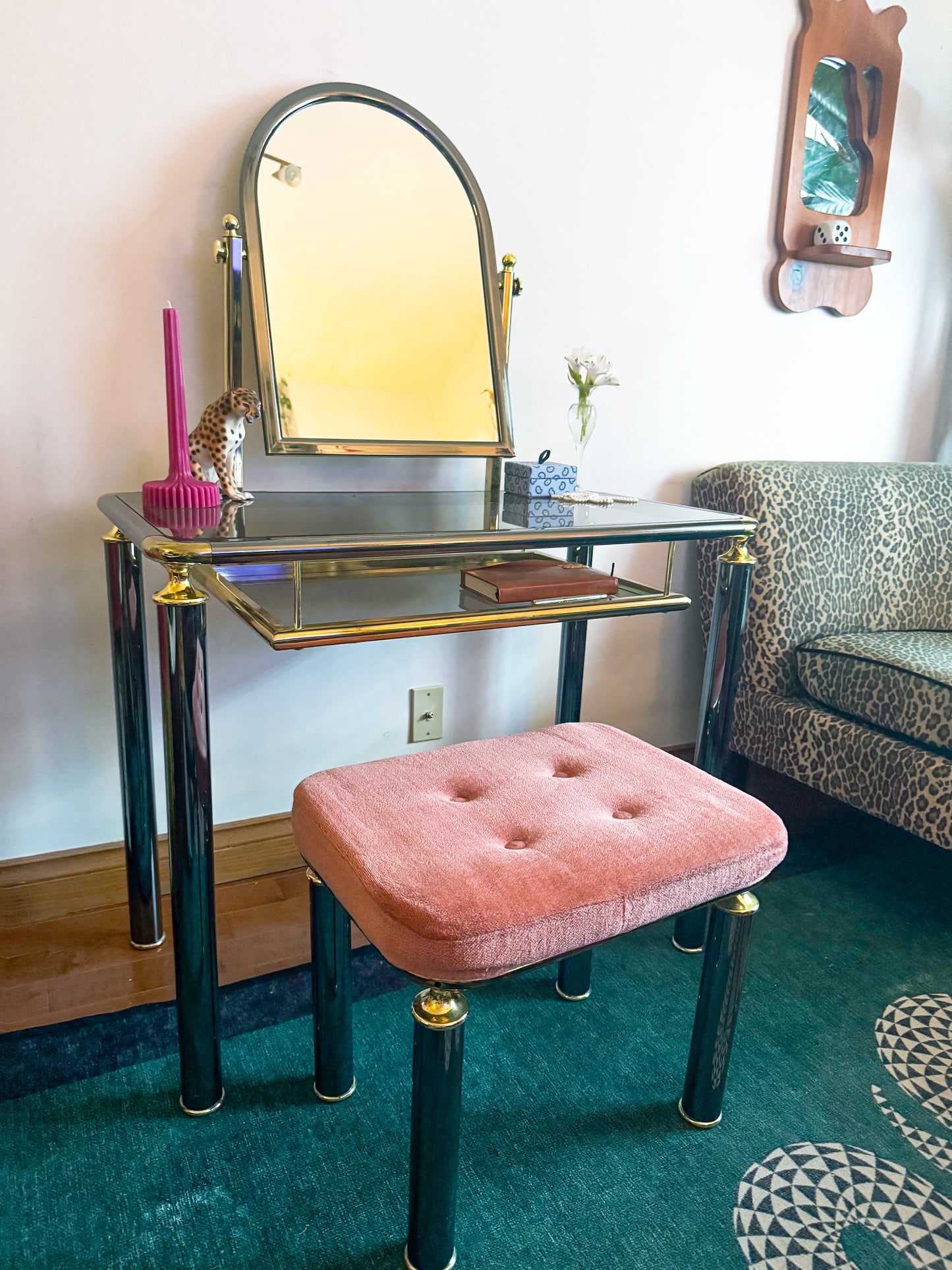 Vintage Chrome and Brass Vanity with Stool Set  – 1980s