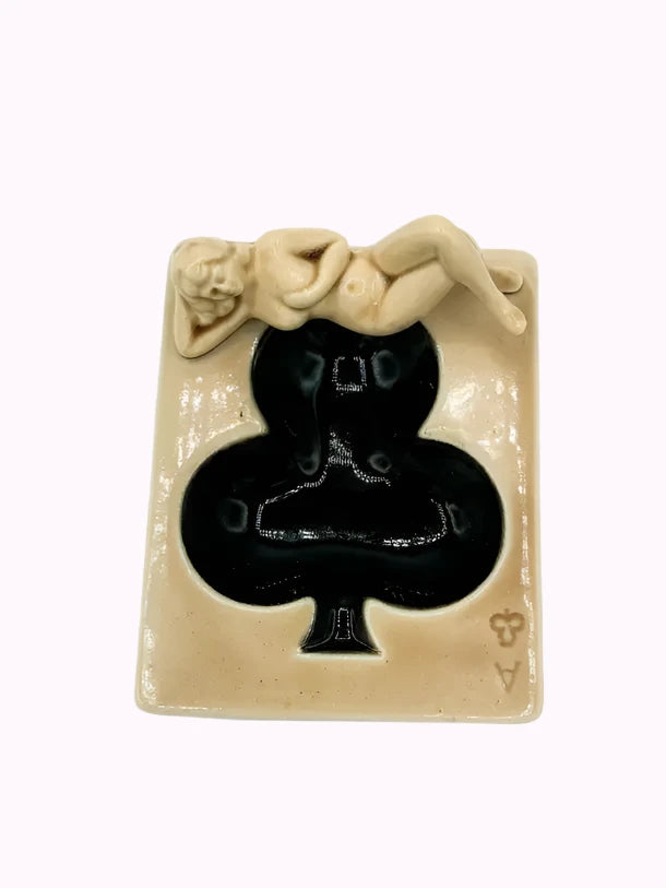 Pin-up Ceramic Deck Aces Club Card Ashtray