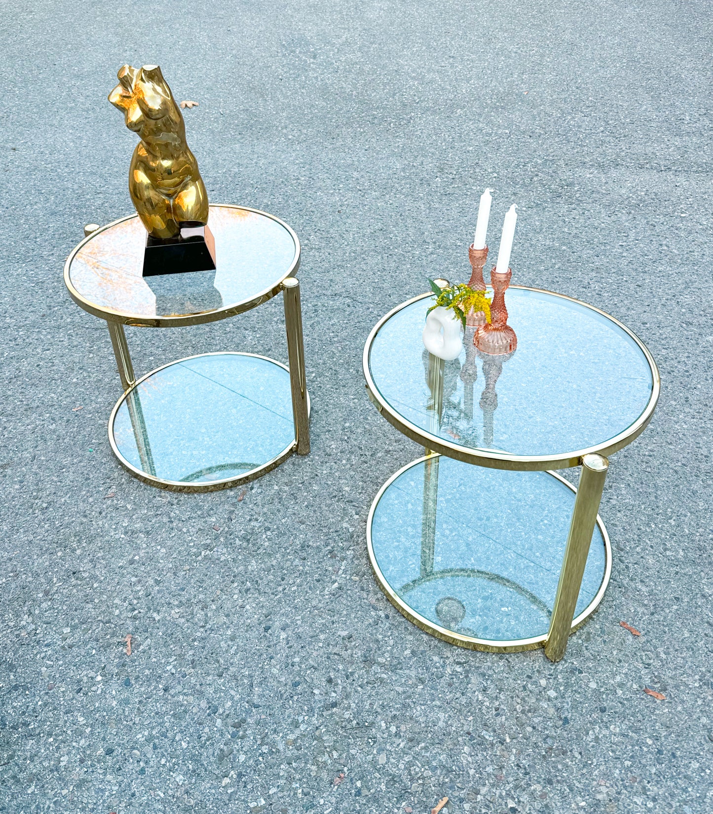 Vintage Brass Side Table Gold Glass