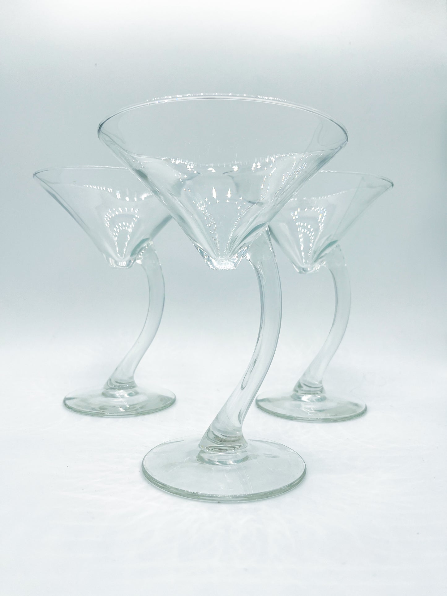 Vintage Curved Stem Martini Glasses – Mid-Century Set of 4