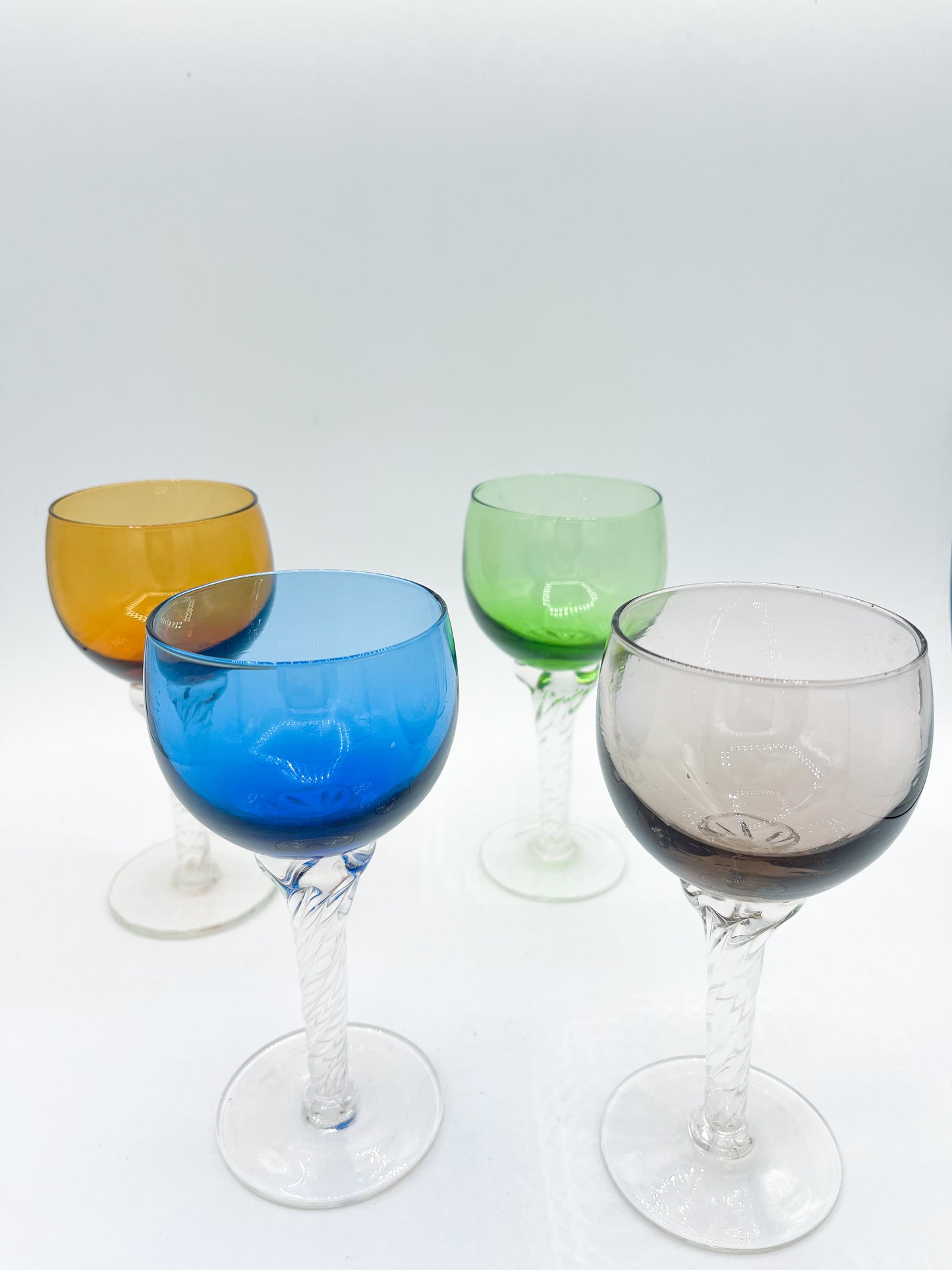 Vintage Twisted Stem Jewel-Toned Wine Glasses – Set of 4