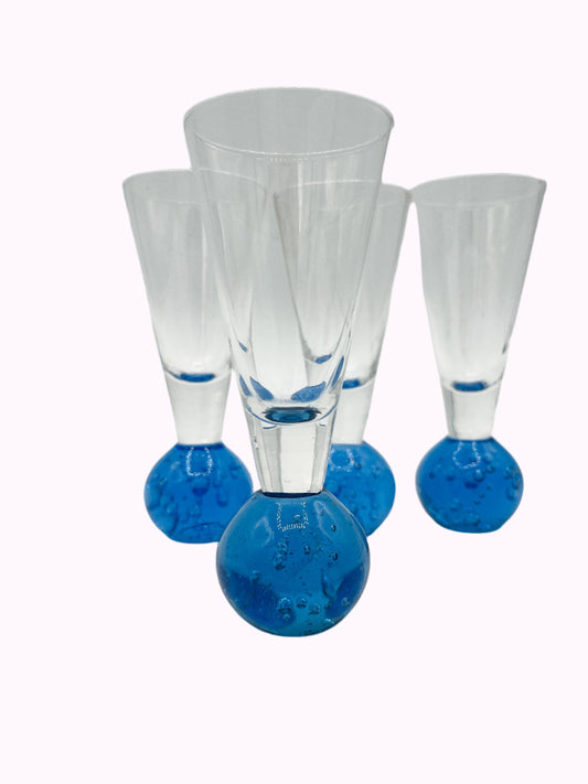 Mid-Century Blue Bubble Base Shot Glasses