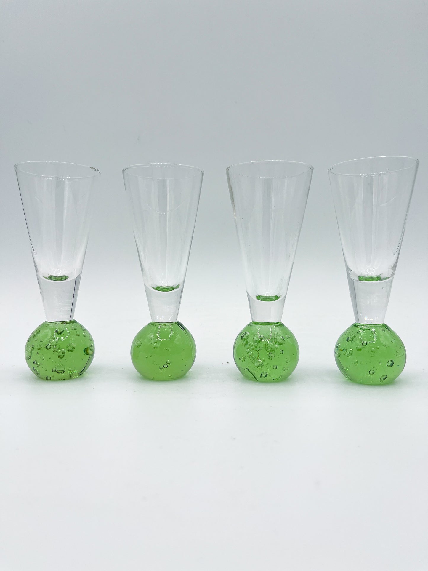 Mid-Century Green Bubble Base Shot Glasses