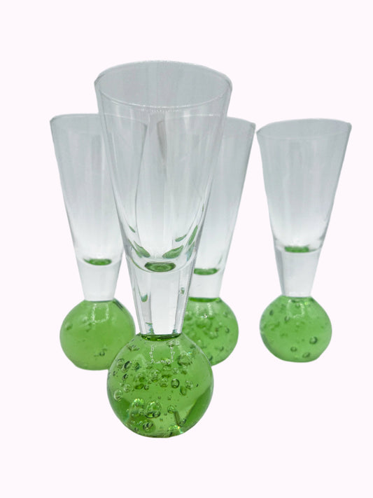 Mid-Century Green Bubble Base Shot Glasses