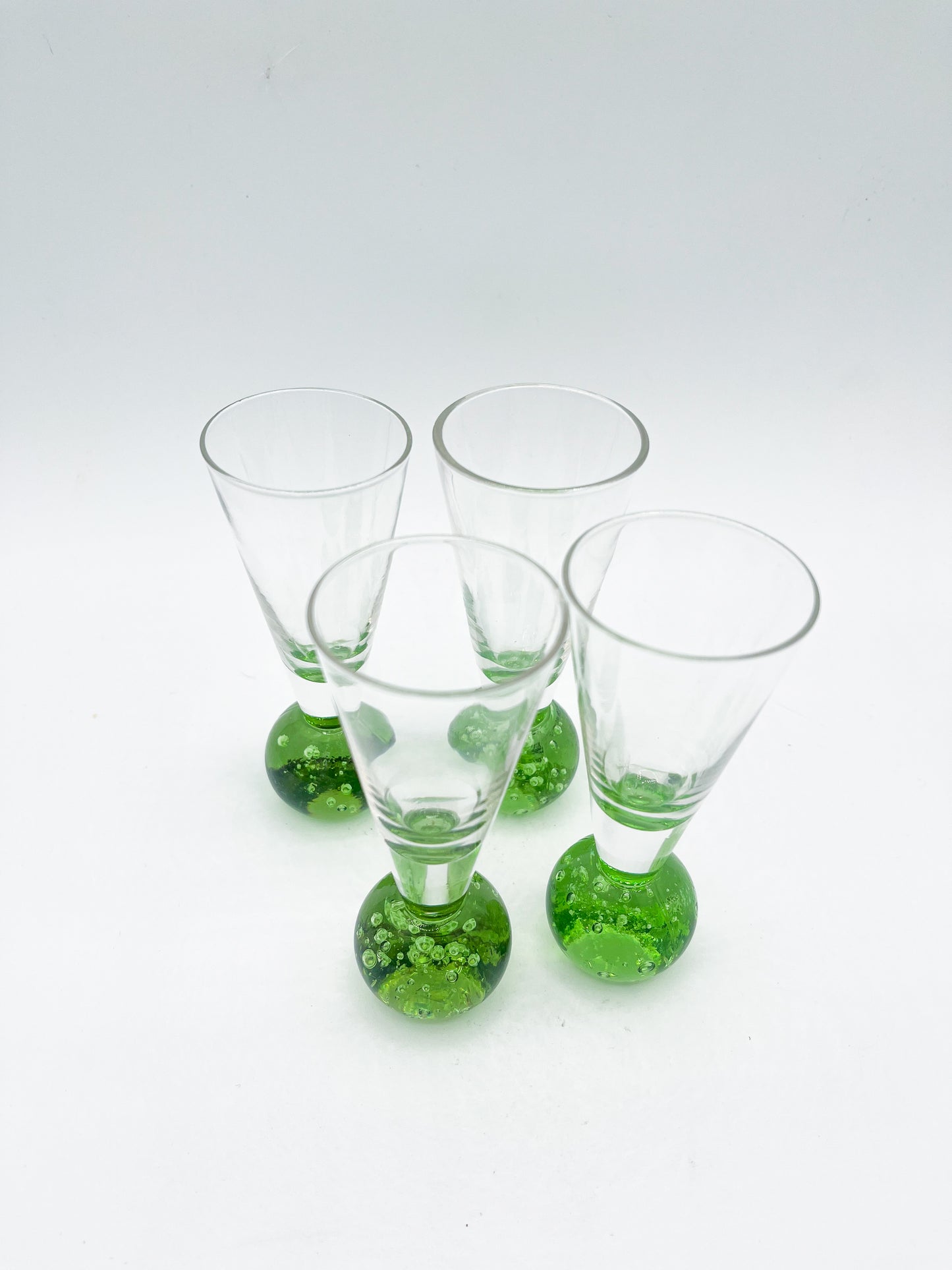 Mid-Century Green Bubble Base Shot Glasses