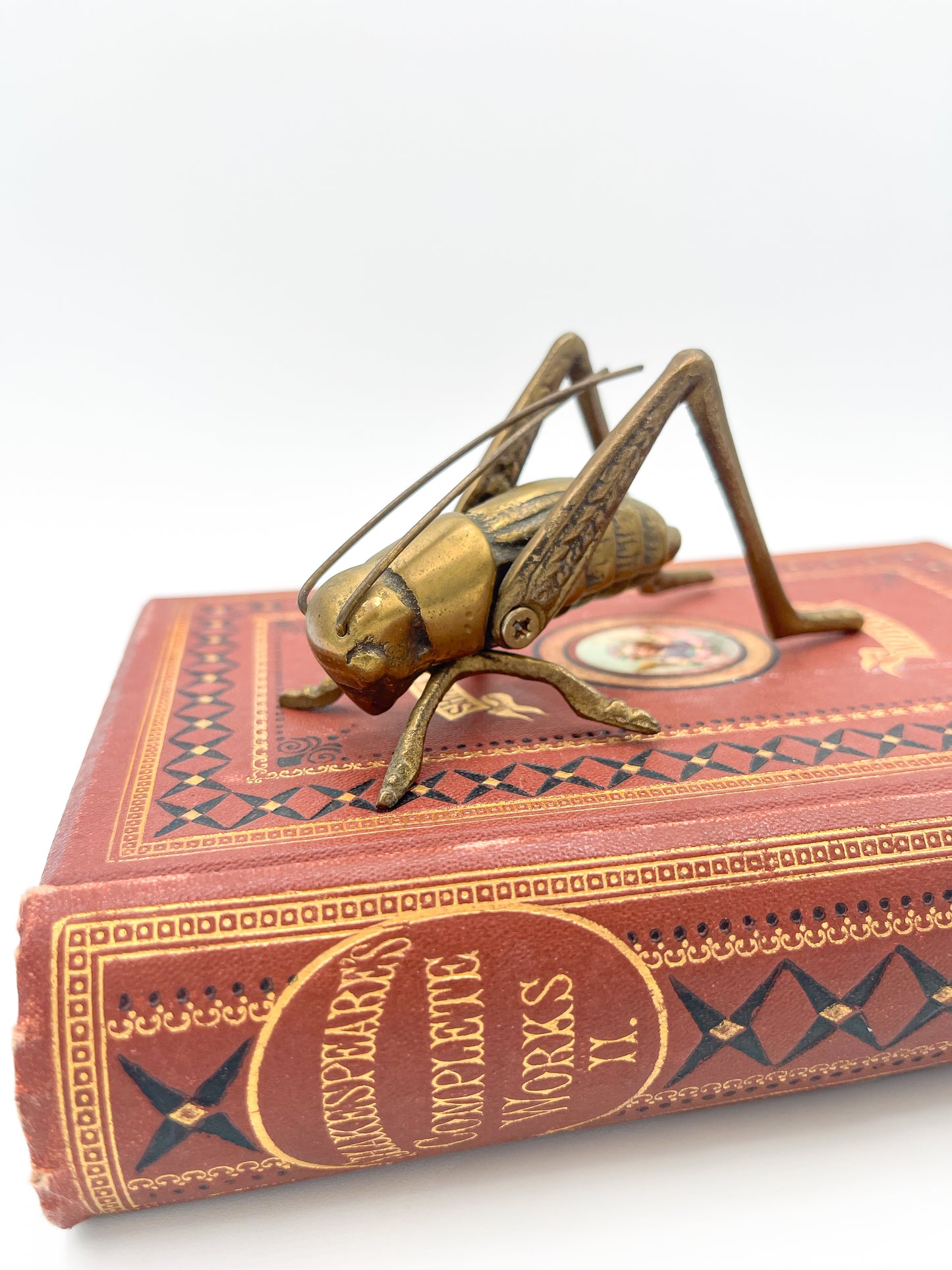 Vintage Solid Brass Grasshopper Figurine – Insect Paperweight