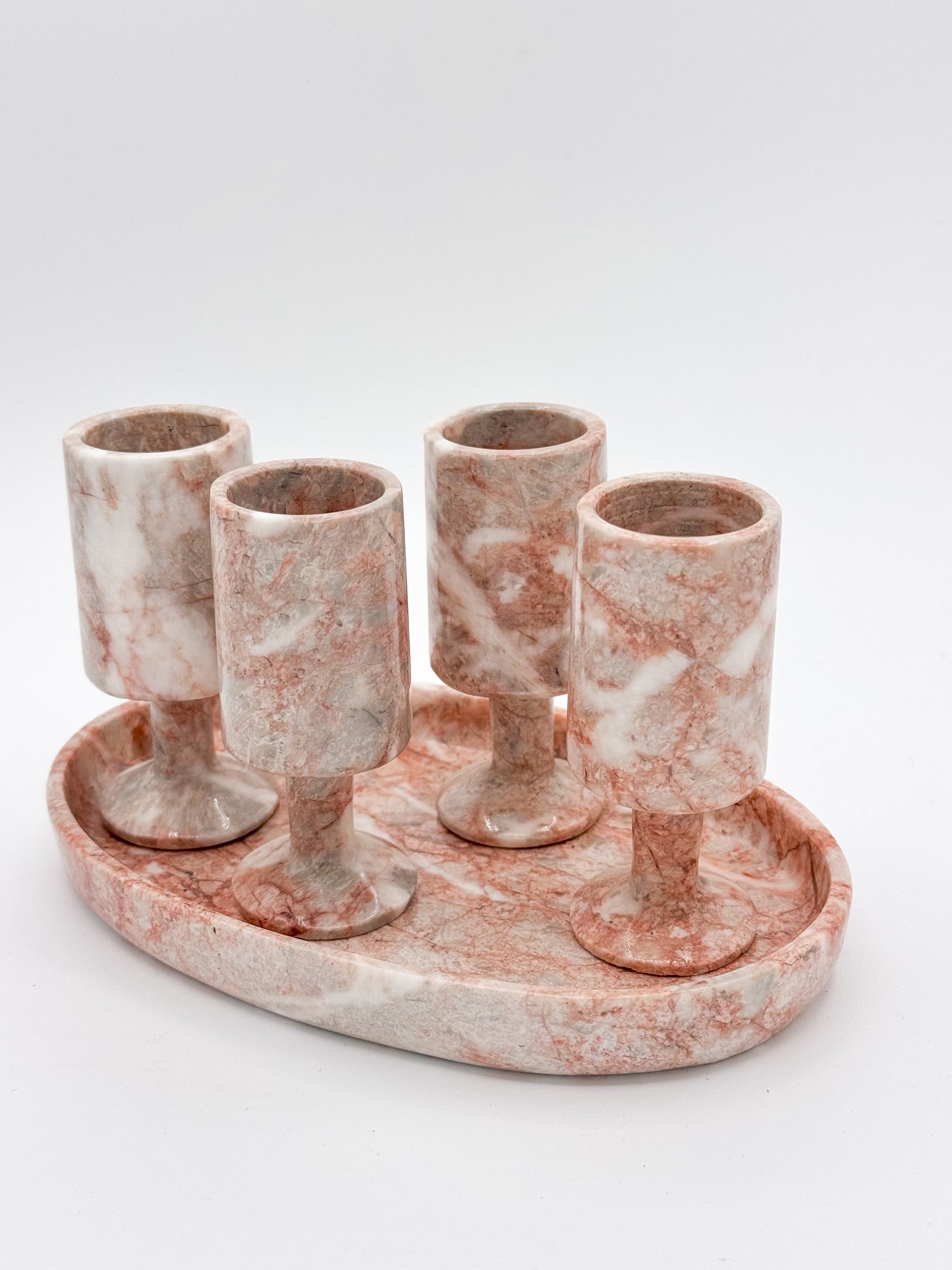 Pink Marble Barware Set Shot Glasses and Tray