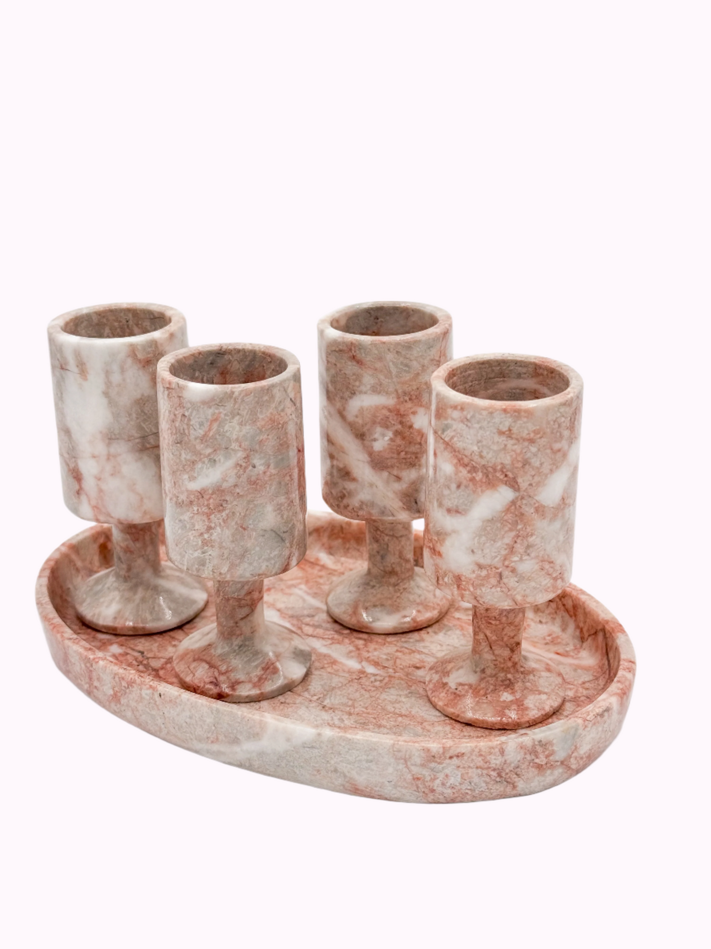 Pink Marble Barware Set Shot Glasses and Tray