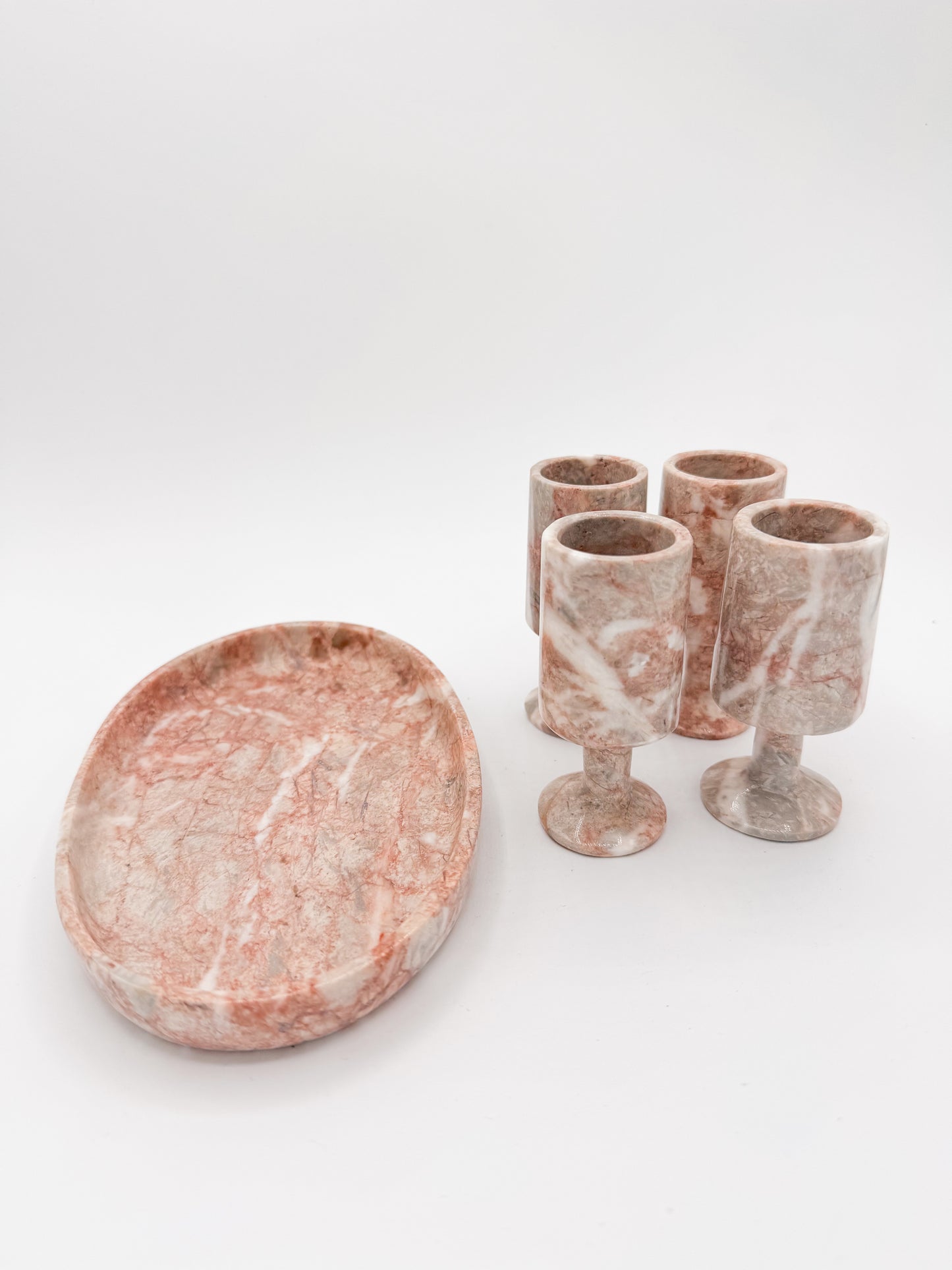 Pink Marble Barware Set Shot Glasses and Tray