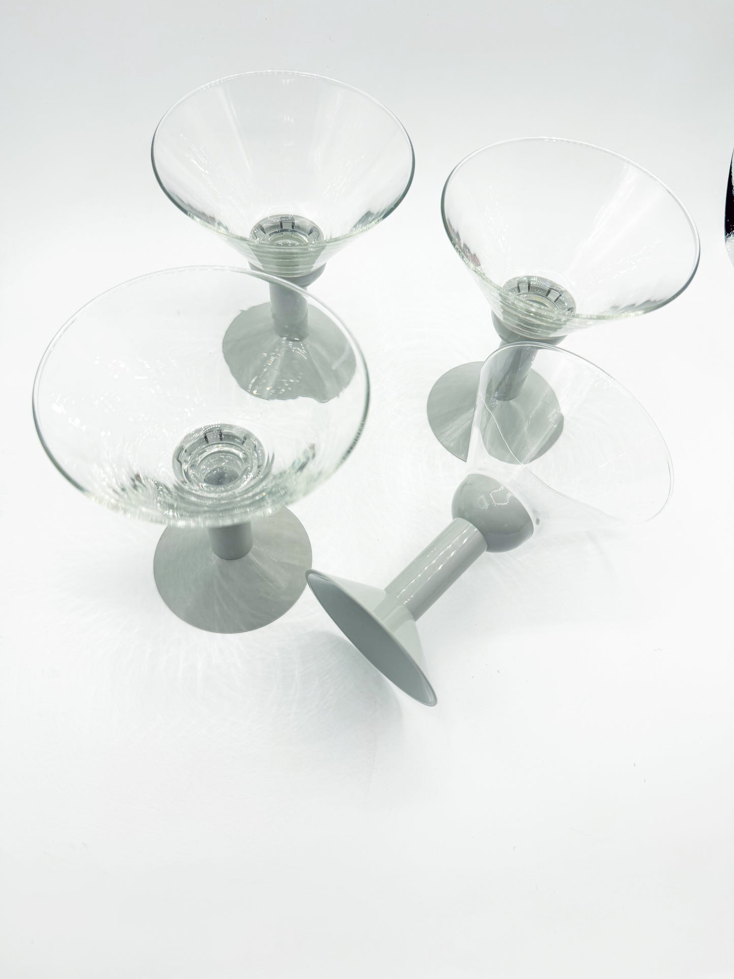 Set of 4 Vintage 1980s Bodum Oktett Grey Martini Glasses with Grey Plastic Bases